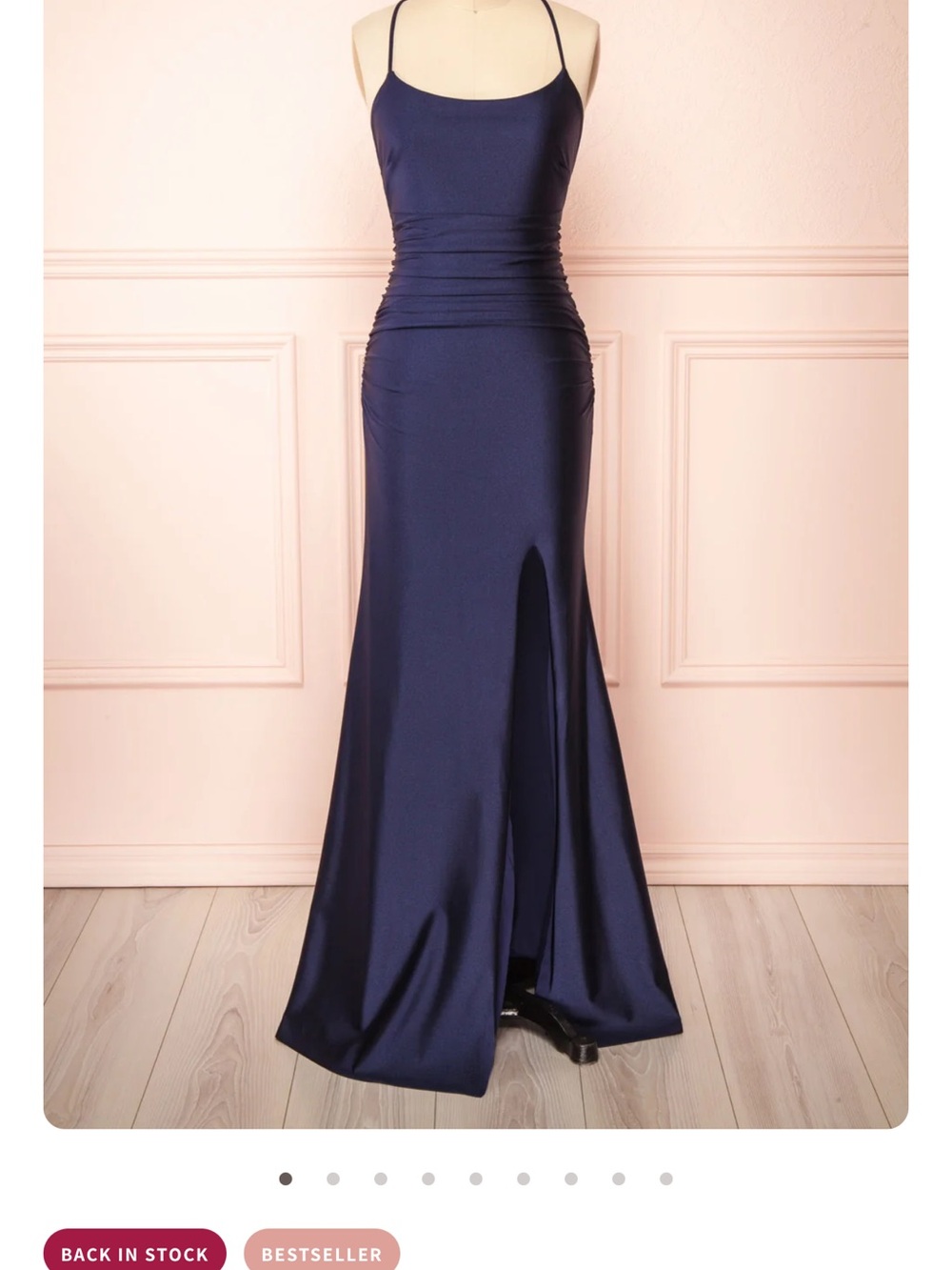 Boutique 1861 - Navy Satin Maxi Skirt with Front Slit and Open Back